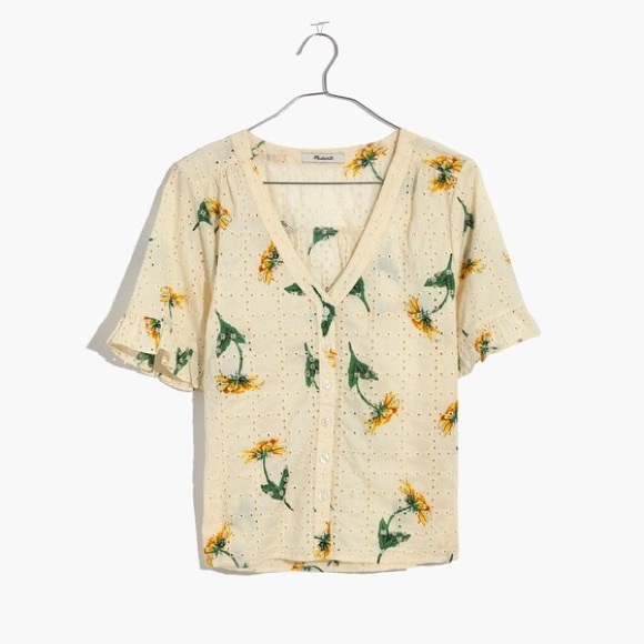 Madewell Eyelet Village Ruffle-Sleeve Shirt in Sunflower Scatter - Picture 2 of 4